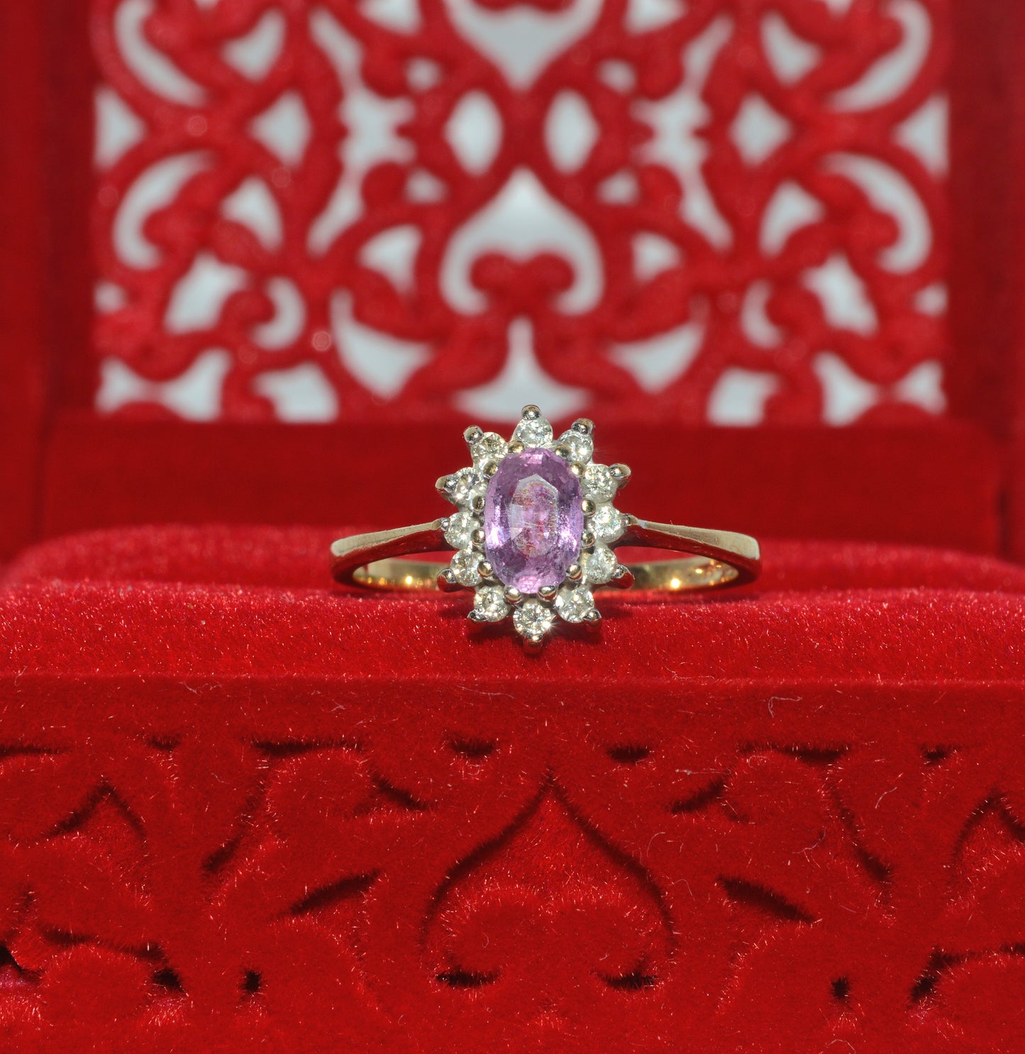 9ct Gold - Pink Sapphire & Diamond Cluster Ring front