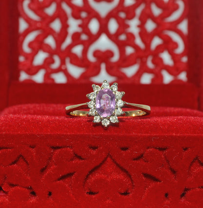 9ct Gold - Pink Sapphire & Diamond Cluster Ring front