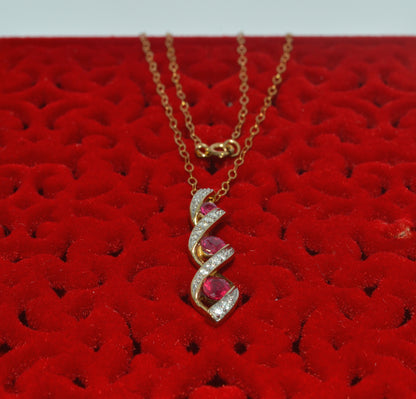 9ct Gold - Ruby & Diamond Drop Necklace top down