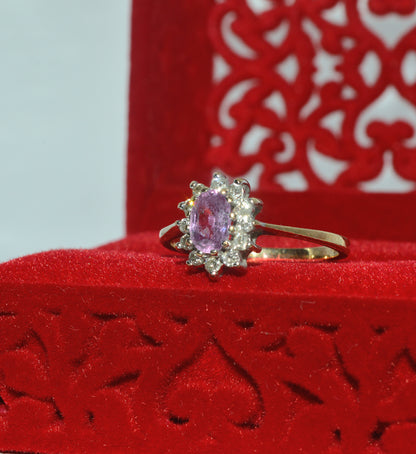 9ct Gold - Pink Sapphire & Diamond Cluster Ring left