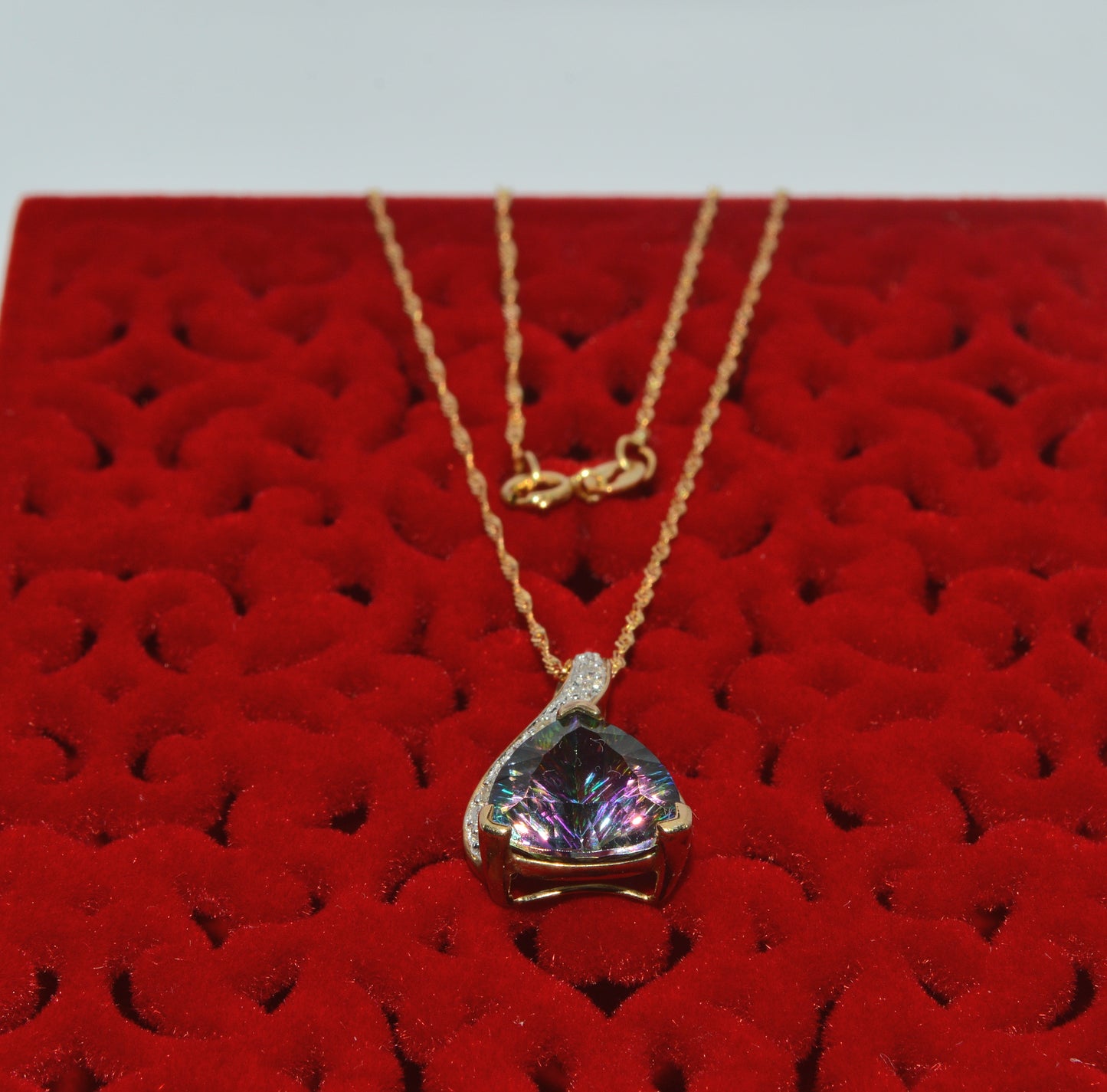 9ct Gold - Mystic Topaz & Diamond Necklace top down