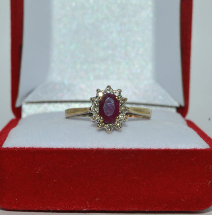 9ct Gold - Ruby & Diamond Cluster Ring front 2