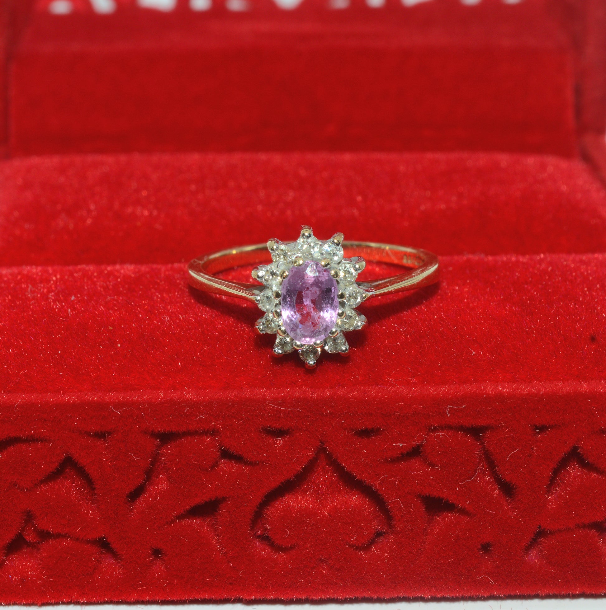 9ct Gold - Pink Sapphire & Diamond Cluster Ring  top down
