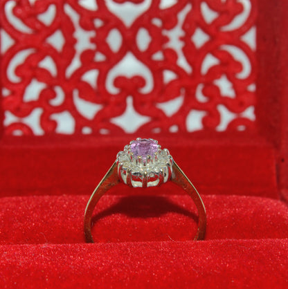 9ct Gold - Pink Sapphire & Diamond Cluster Ring upright