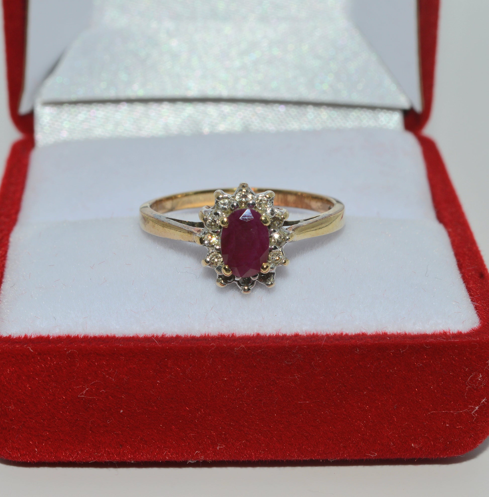 9ct Gold - Ruby & Diamond Cluster Ring front top down