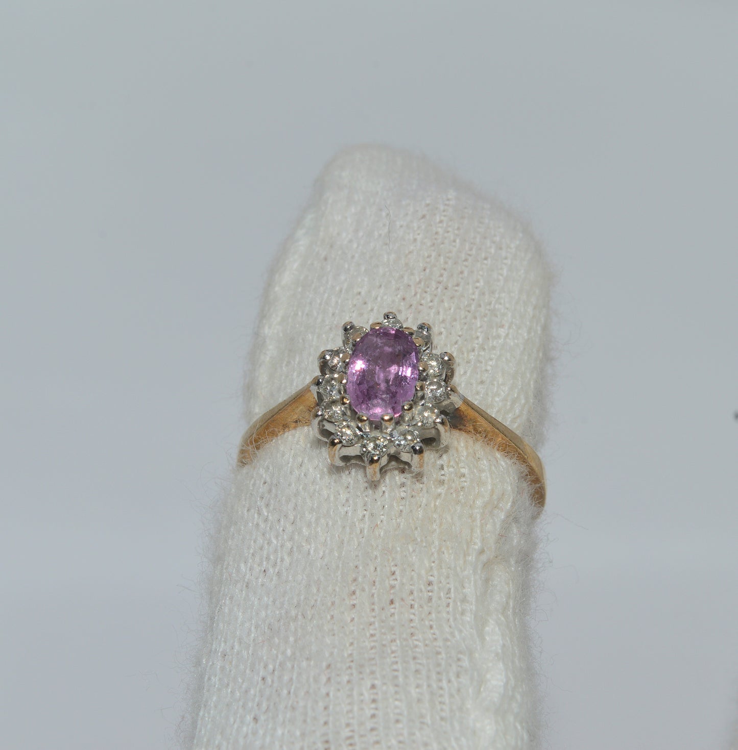 9ct Gold - Pink Sapphire & Diamond Cluster Ring finger top down