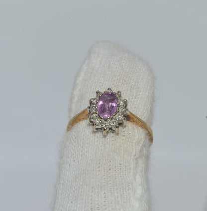 9ct Gold - Pink Sapphire & Diamond Cluster Ring finger top down