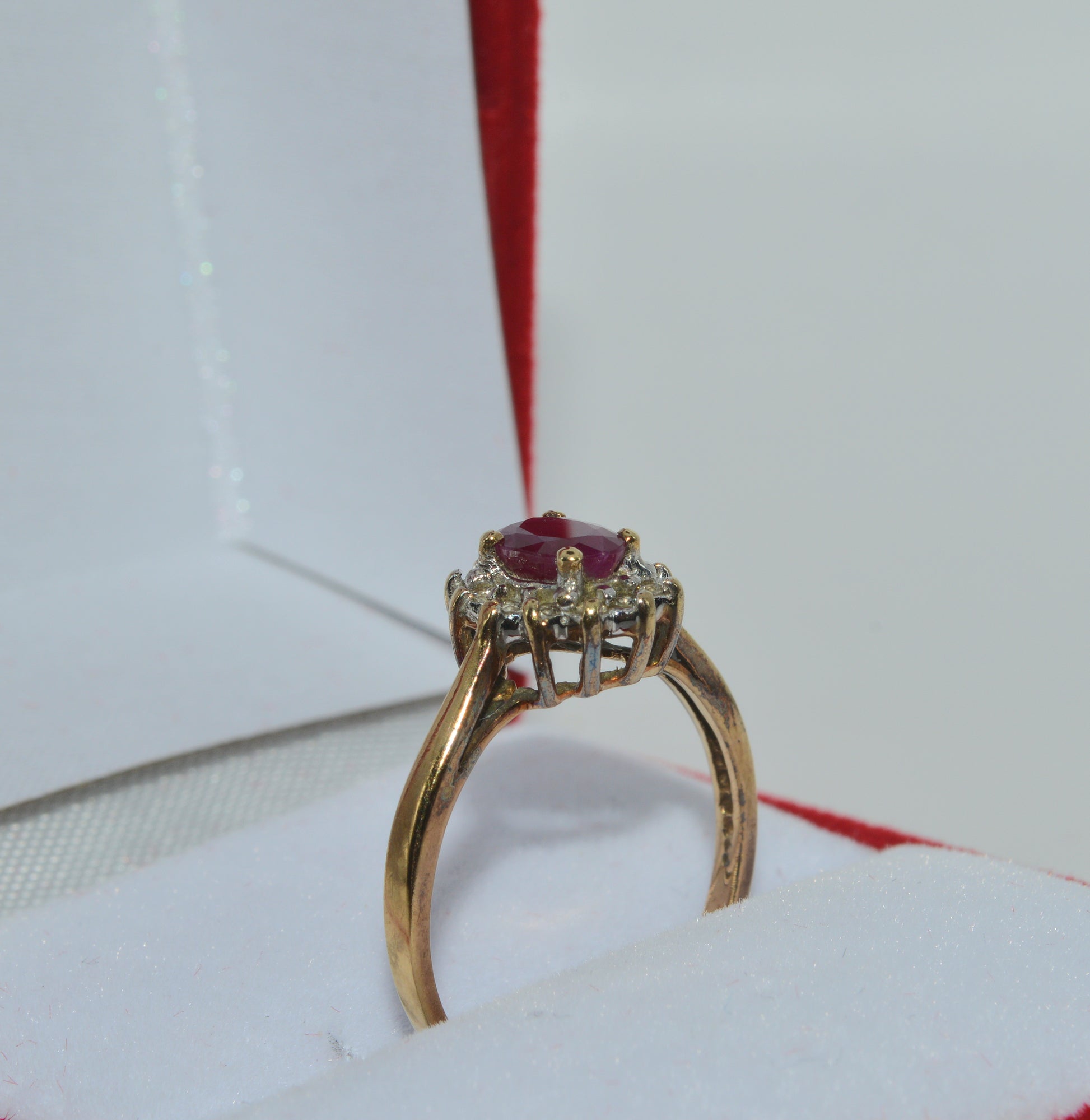 9ct Gold - Ruby & Diamond Cluster Ring upright right