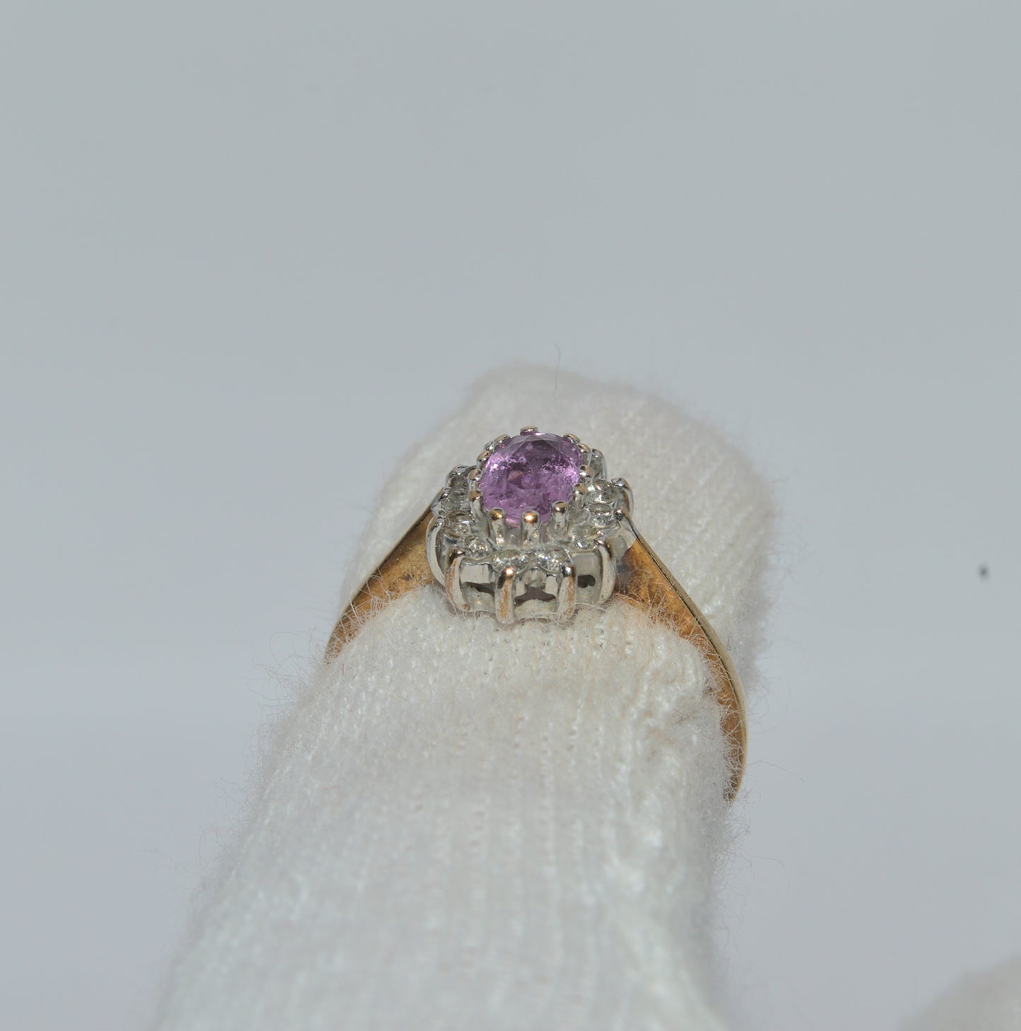 9ct Gold - Pink Sapphire & Diamond Cluster Ring finger rear