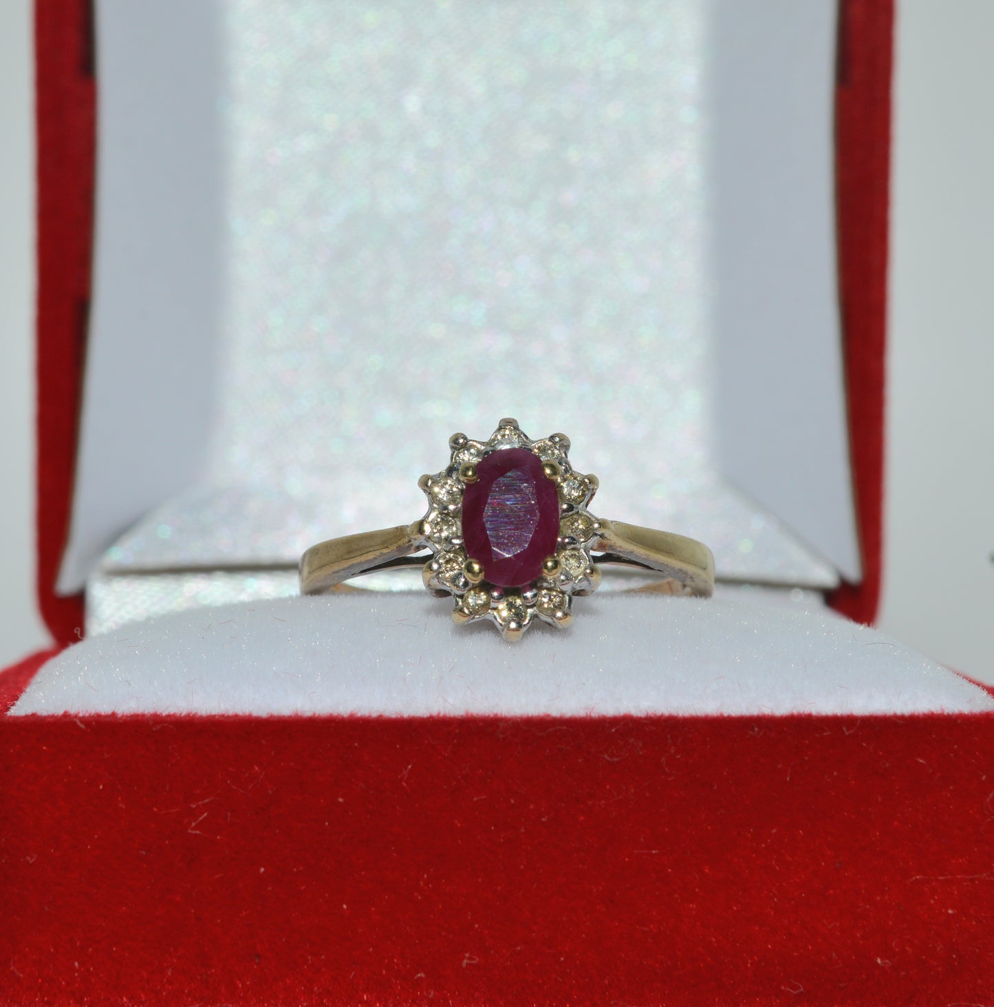 9ct Gold - Ruby & Diamond Cluster Ring front