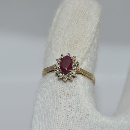 9ct Gold - Ruby & Diamond Cluster Ring finger top down