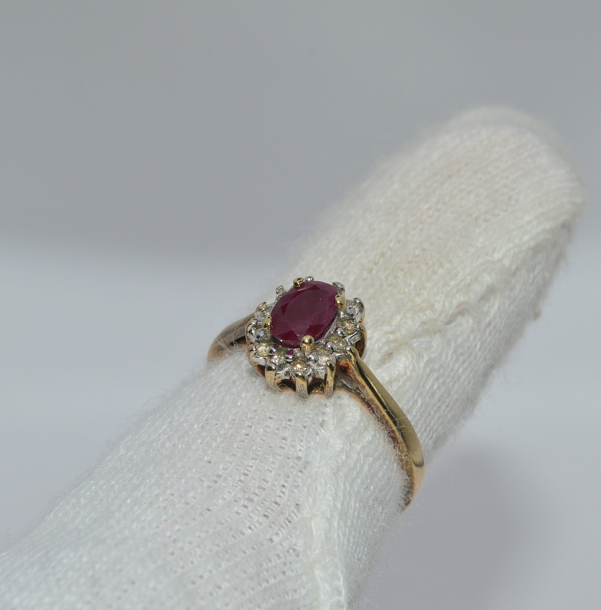 9ct Gold - Ruby & Diamond Cluster Ring finger left