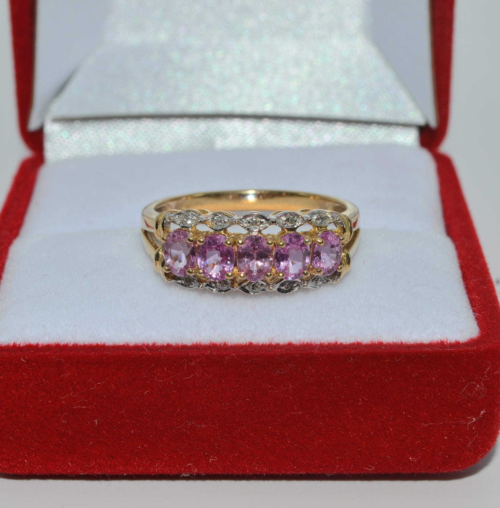 9ct Gold - Pink Sapphire & Diamond Ring top down