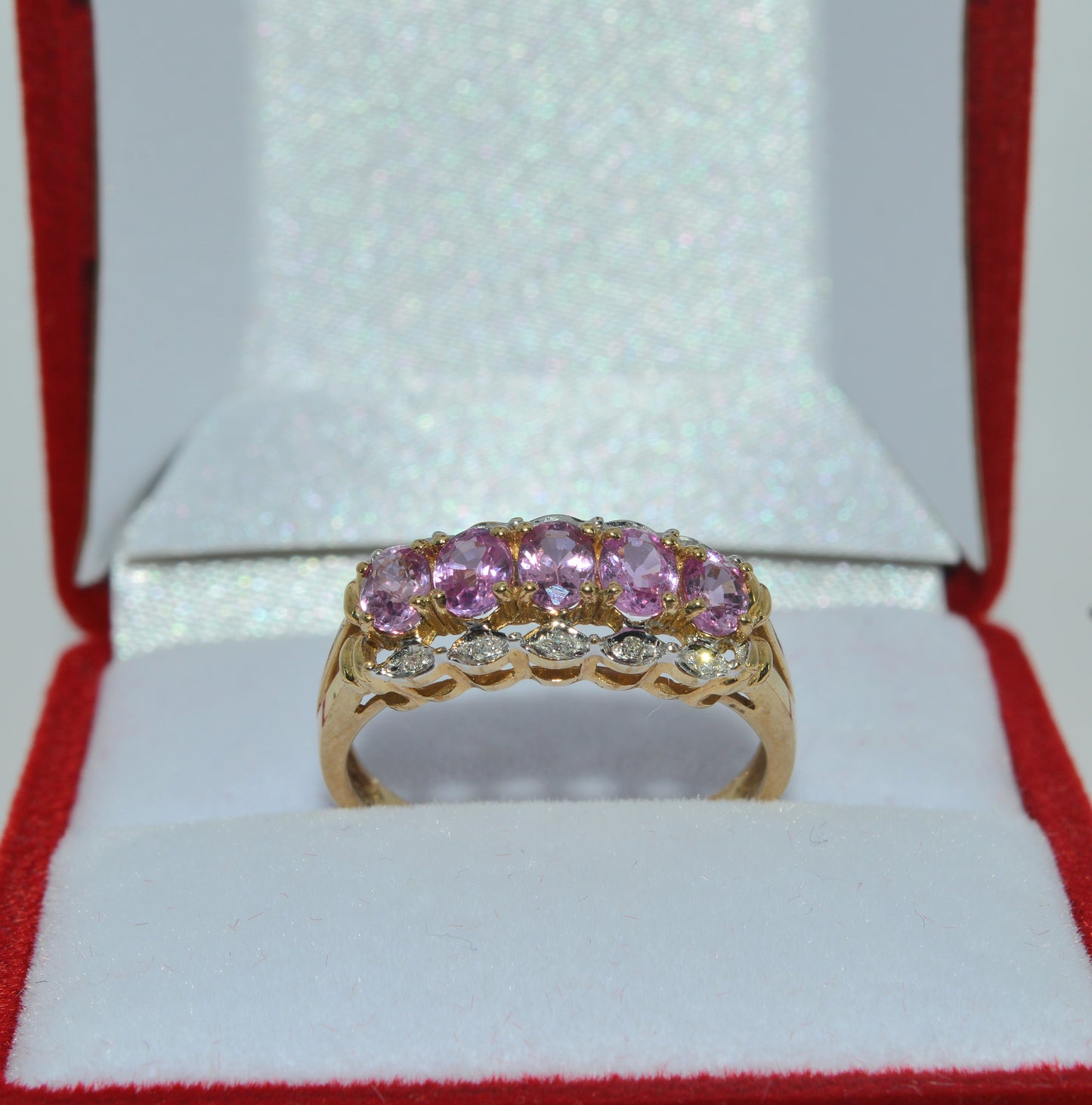 9ct Gold - Pink Sapphire & Diamond Ring upright