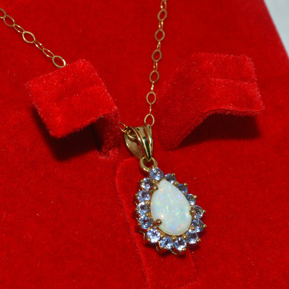 9ct Gold - Pear Cut Opal & Tanzanite Cluster Necklace right