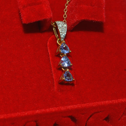 9ct Gold - Tanzanite & Diamond Drop Necklace right