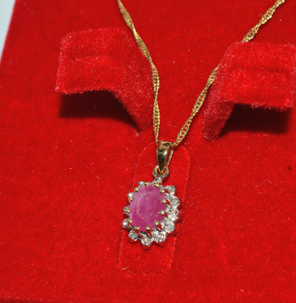 9ct Gold - Ruby & Diamond Cluster Necklace left