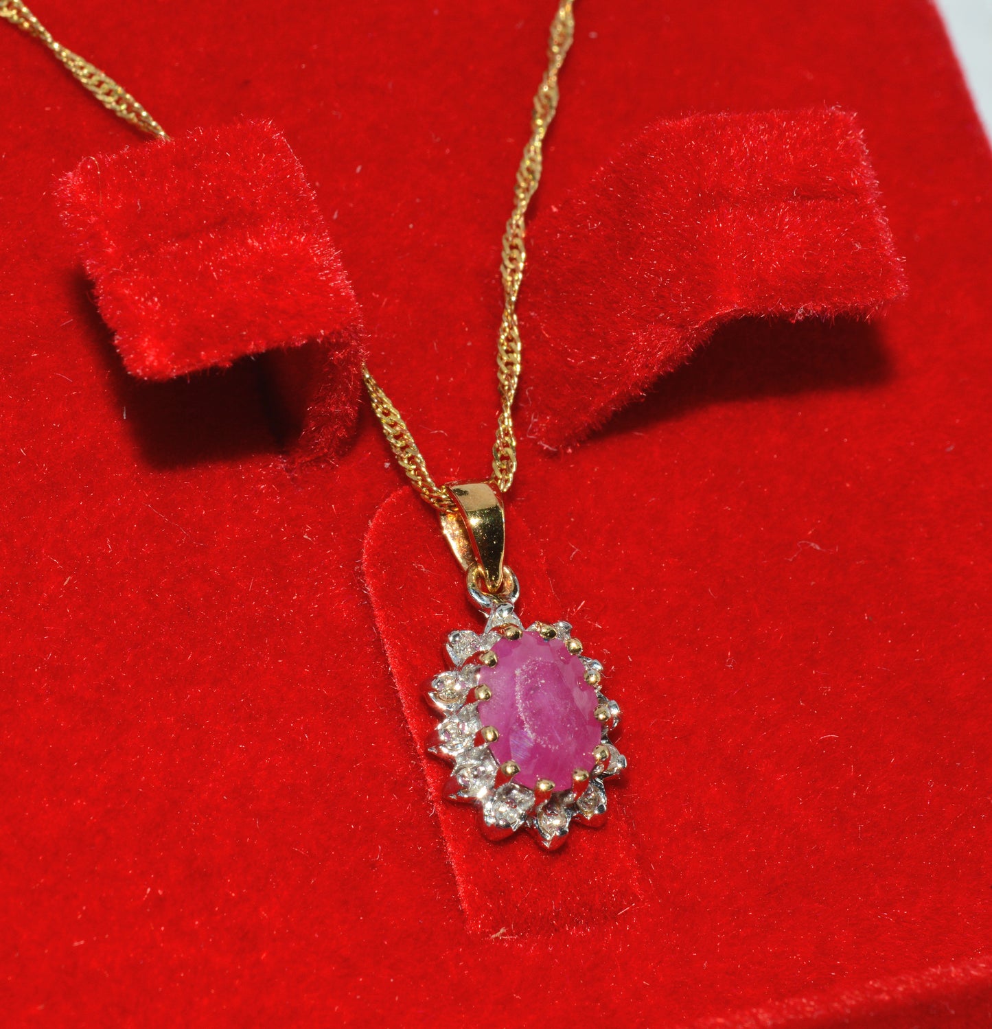 9ct Gold - Ruby & Diamond Cluster Necklace right