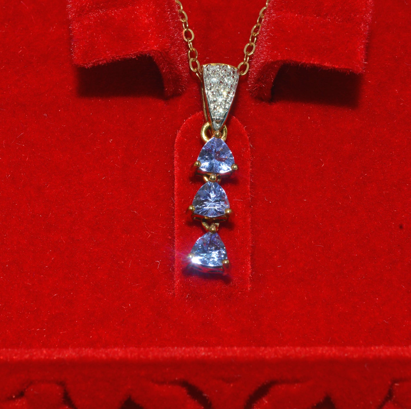 9ct Gold - Tanzanite & Diamond Drop Necklace front 2