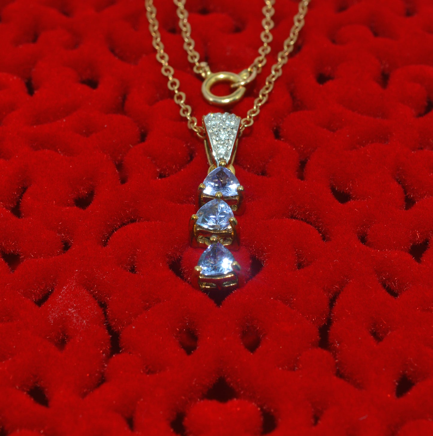 9ct Gold - Tanzanite & Diamond Drop Necklace top down