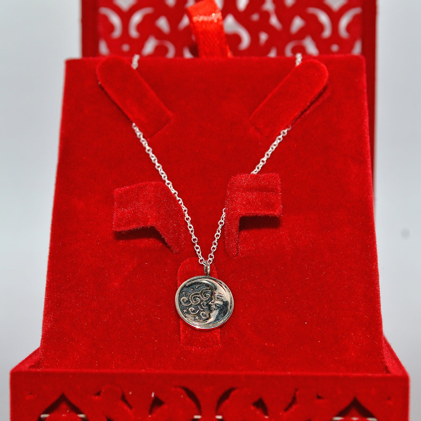 Sterling Silver - Moon Pendant & Necklace front zoom