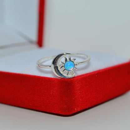 Sterling Silver - Moon & Sun Opal Ring cocked to the right