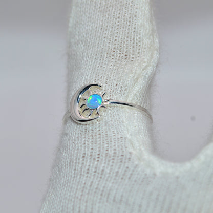 Sterling Silver - Moon & Sun Opal Ring turned left finger