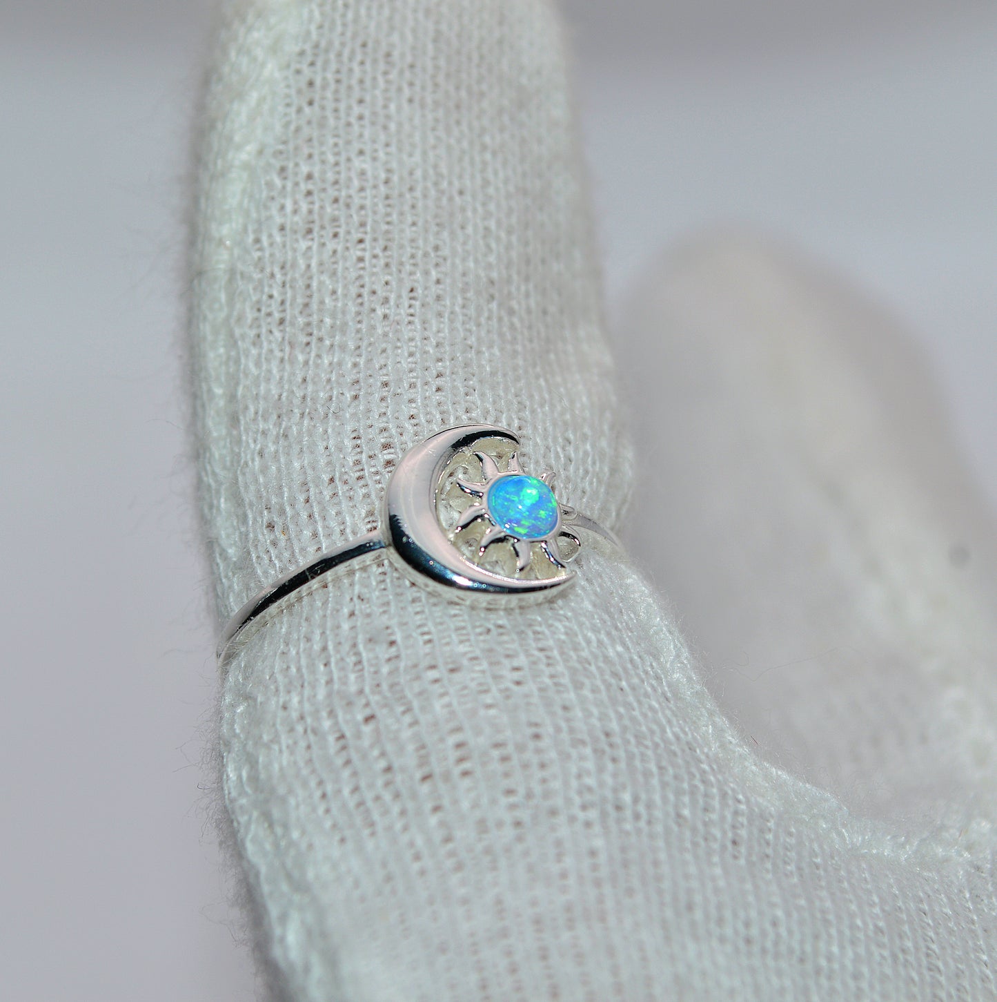 Sterling Silver - Moon & Sun Opal Ring turned right finger