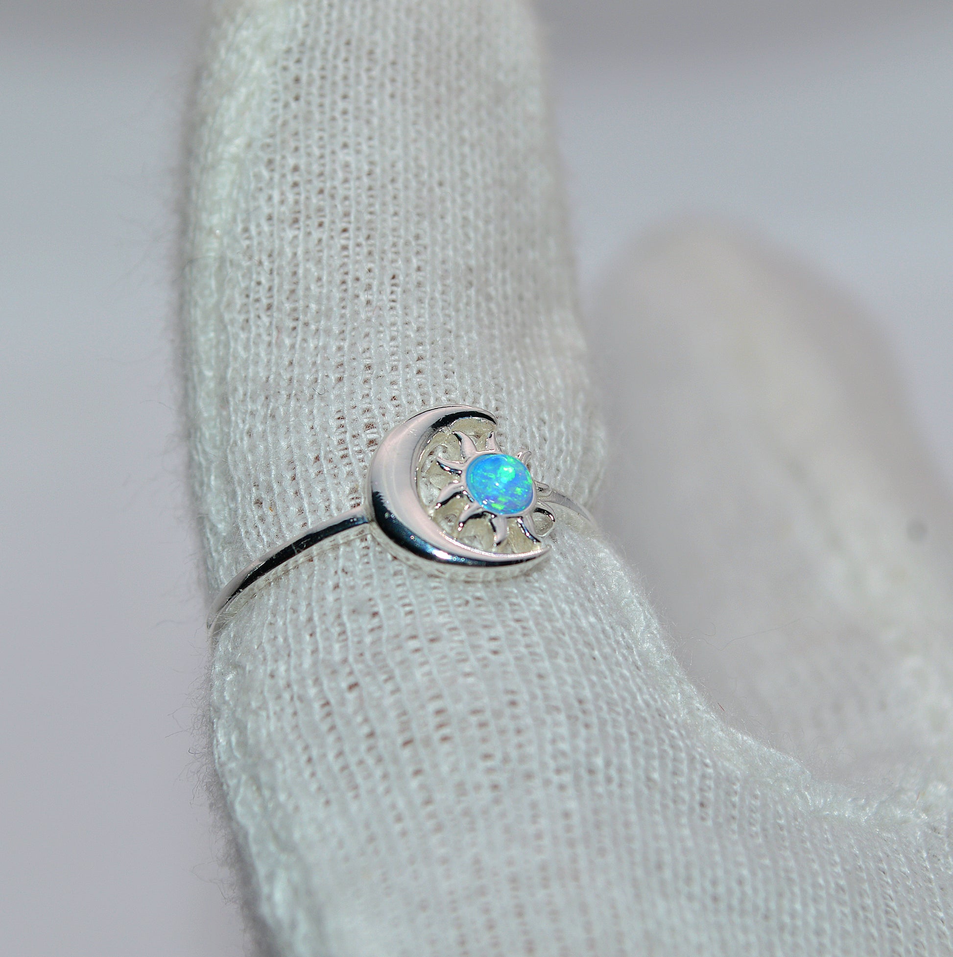 Sterling Silver - Moon & Sun Opal Ring turned right finger