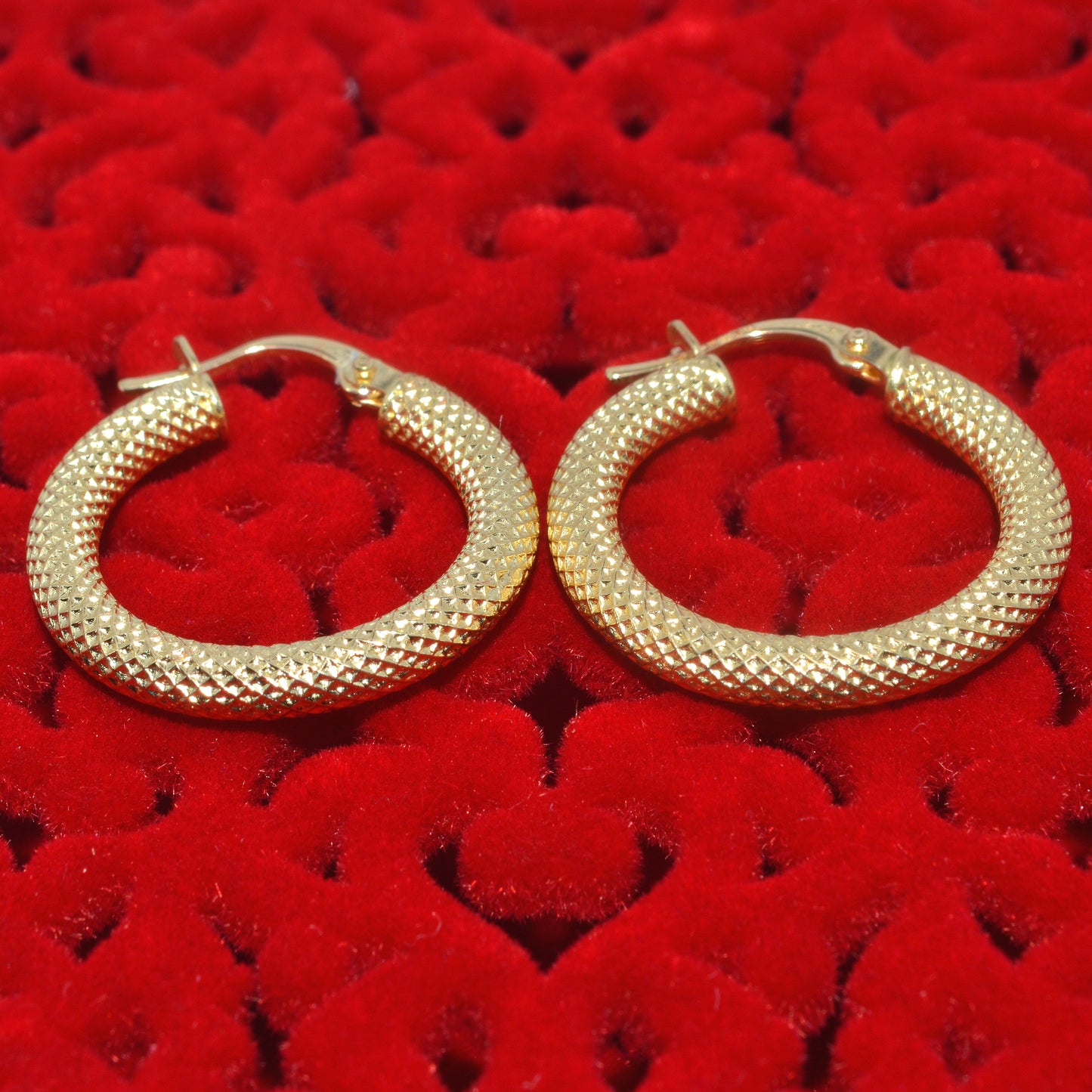 18ct Gold Textured Hoop Earrings top down