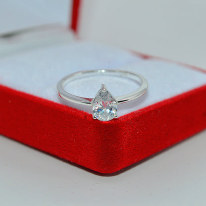Sterling Silver - Pear Cut Cz Solitaire Ring front on far