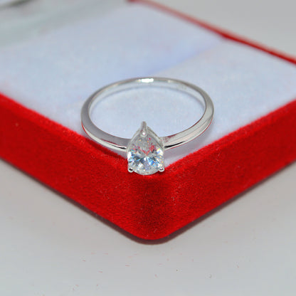 Sterling Silver - Pear Cut Cz Solitaire Ring top down close