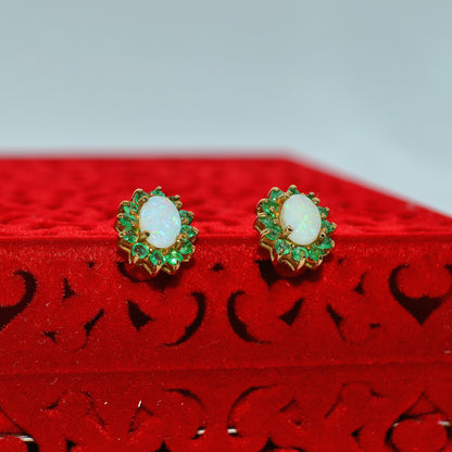 9ct Gold - Opal & Emerald Earringsside on