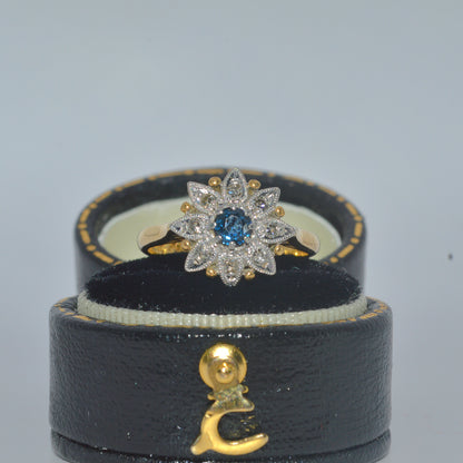 18ct Gold & Platinum - Sapphire & Diamond Flower Ring front