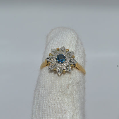 18ct Gold & Platinum - Sapphire & Diamond Flower Ring finger 1