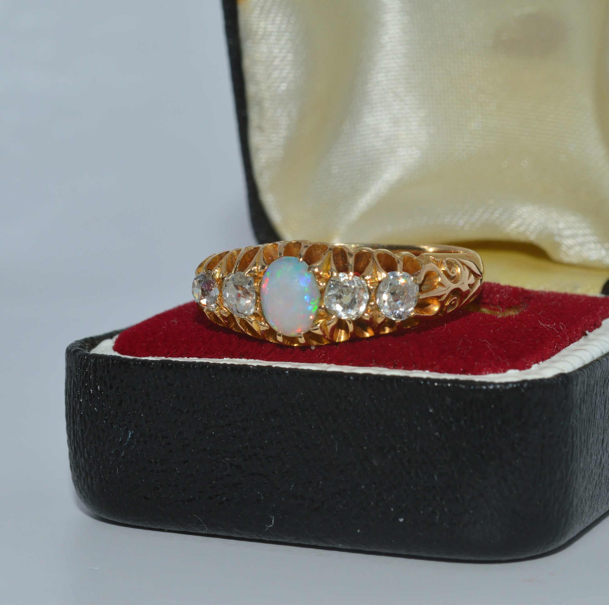 Victorian Era - Antique 18ct Gold - Opal & Diamond Ring left 2