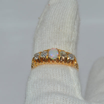 Victorian Era - Antique 18ct Gold - Opal & Diamond Ring finger back