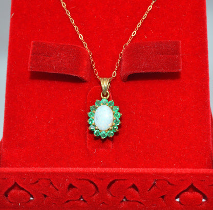 9ct Gold Opal & Emerald Necklace front zoom