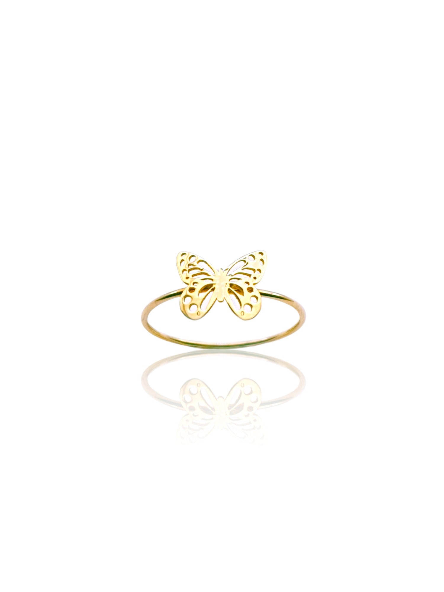 Solid 18ct gold women's butterfly ring, front on picture
