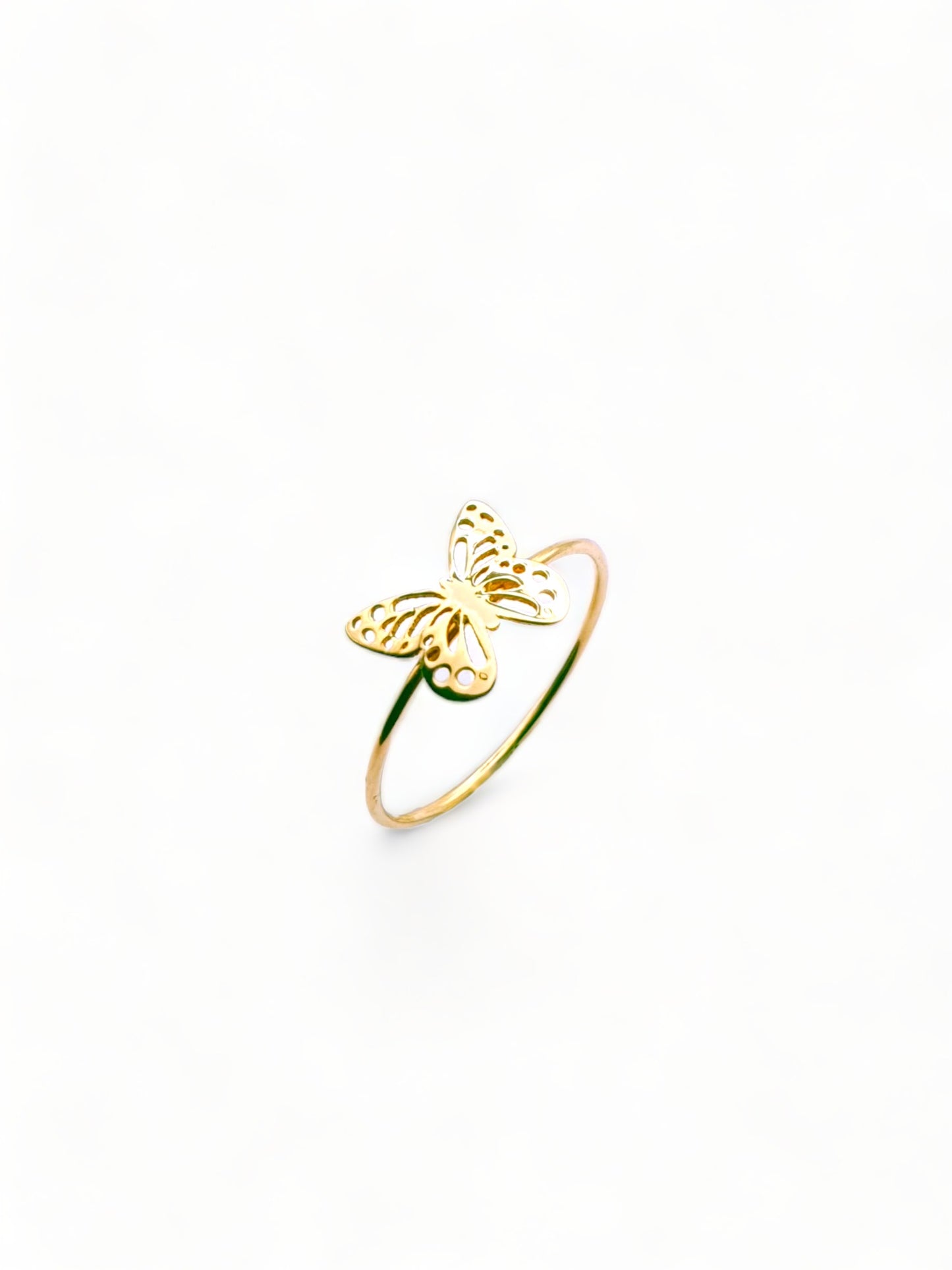 Solid 18ct gold women's butterfly ring, angled photo