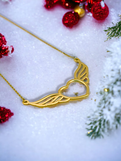 Solid 18ct Gold Women's Heart of an Angel Necklace, lifestyle photo