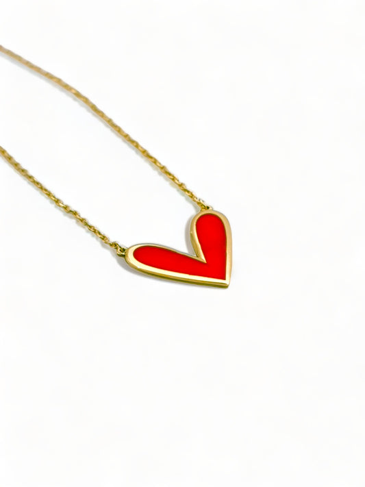 Solid 18ct Gold Women's Heart of Love Necklace, top down photo