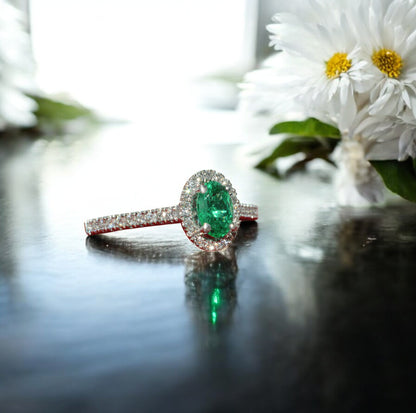 Platinum - Emerald & Diamond Cluster Engagement Ring right