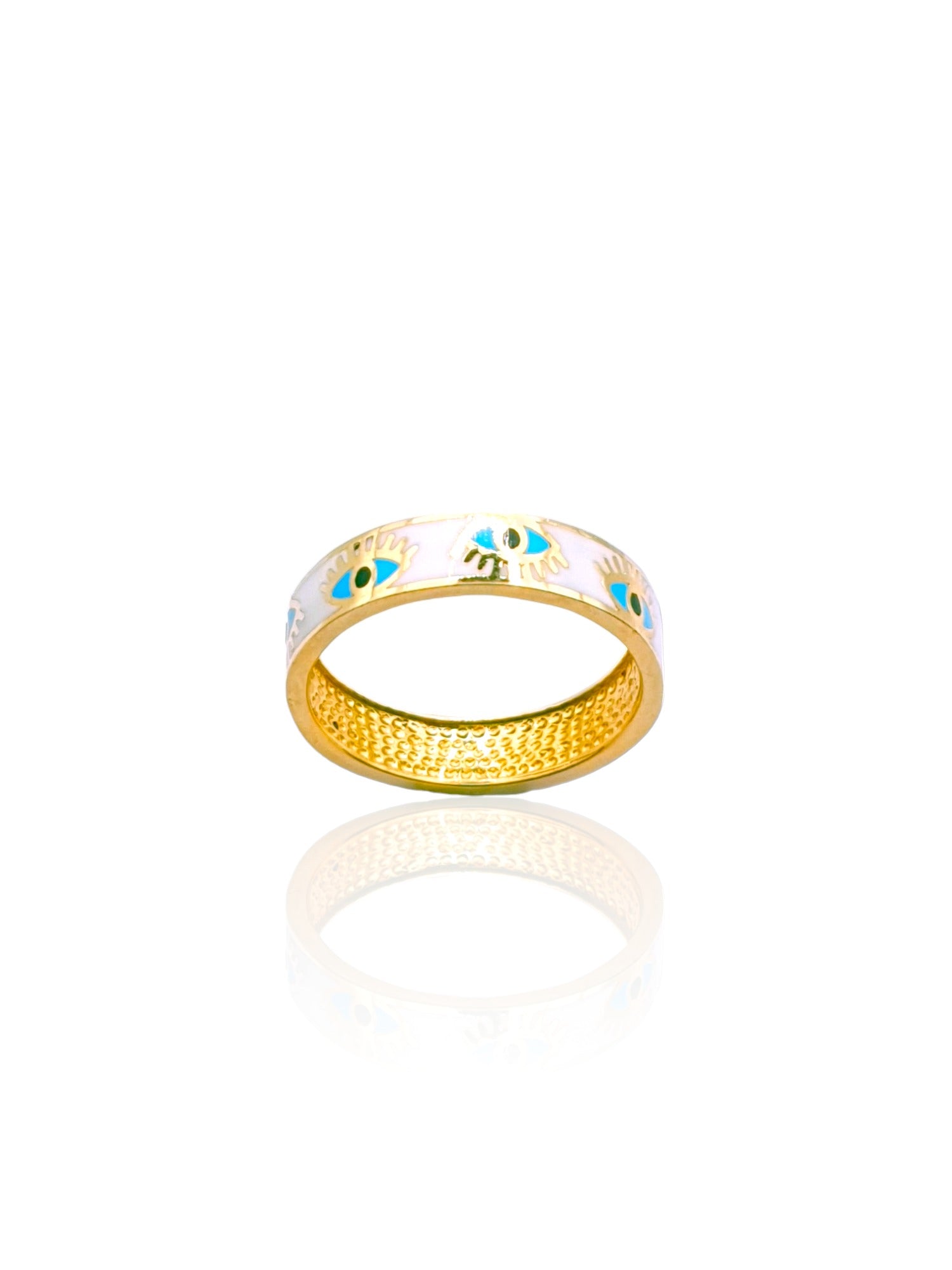 Solid 18ct Gold Women's Evil Eye Ring, Front on photo