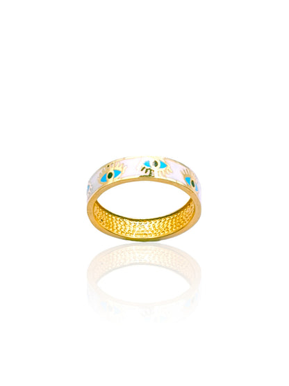 Solid 18ct Gold Women's Evil Eye Ring, Front on photo