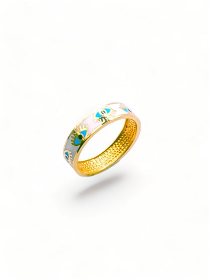 Solid 18ct Gold Women's Evil Eye Ring, angled photo