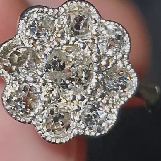 Edwardian Era - Antique 18ct Gold & Platinum - Diamond Cluster Ring video