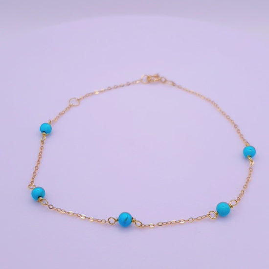 Solid 18ct Gold Women's Turquoise Bead Bracelet, product video