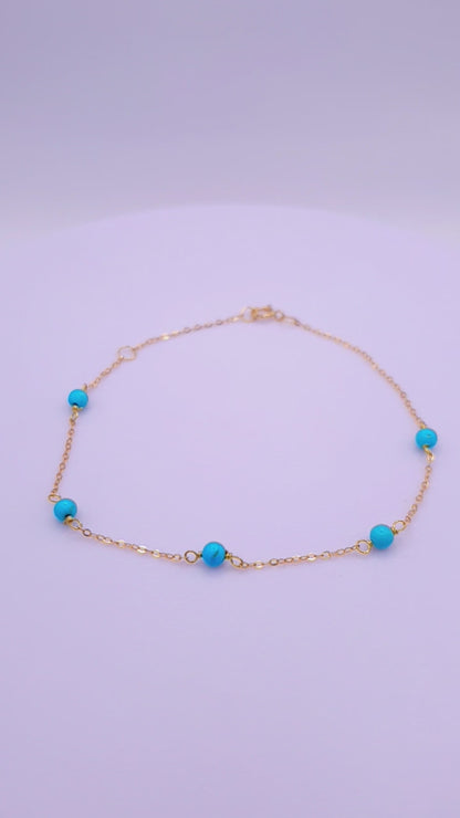 Solid 18ct Gold Women's Turquoise Bead Bracelet, product video