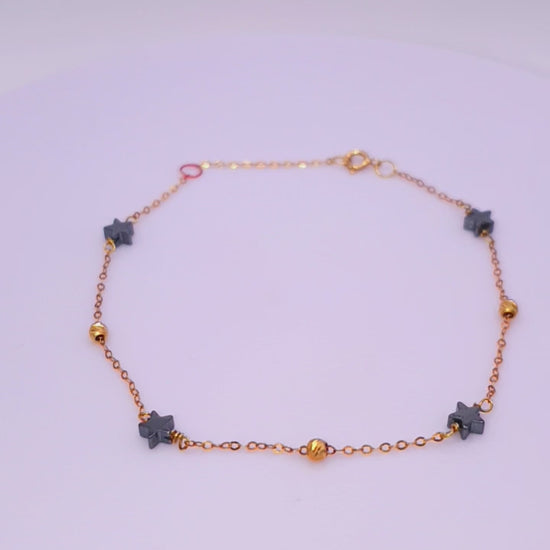 Solid 18ct Gold Women's - Gold Beads & Hematite Stars Bracelet, product video